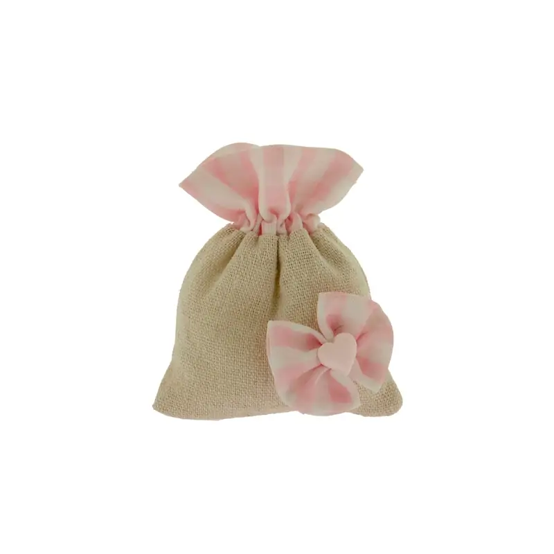 SACCHETTI PORTACONFETTI IN JUTA CON FIOCCO ROSA BAMBINA ONLINE
