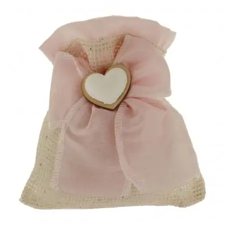 sacchetti nascita bimba con fiocco rosa e cuore in legno