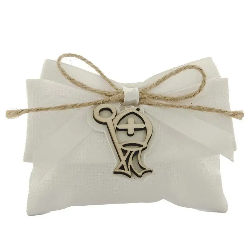 bustine portaconfetti con simbolo cresima in legno cm.10x7