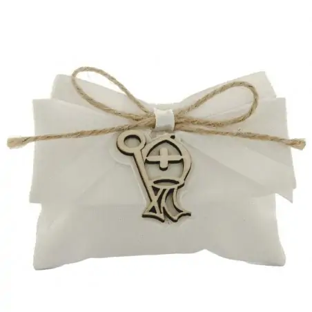 bustine portaconfetti con simbolo cresima in legno cm.10x7