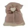 SACCHETTI MATRIMONIO CON FIOCCO E CUORE IN LEGNO CM.10X12 ROSA