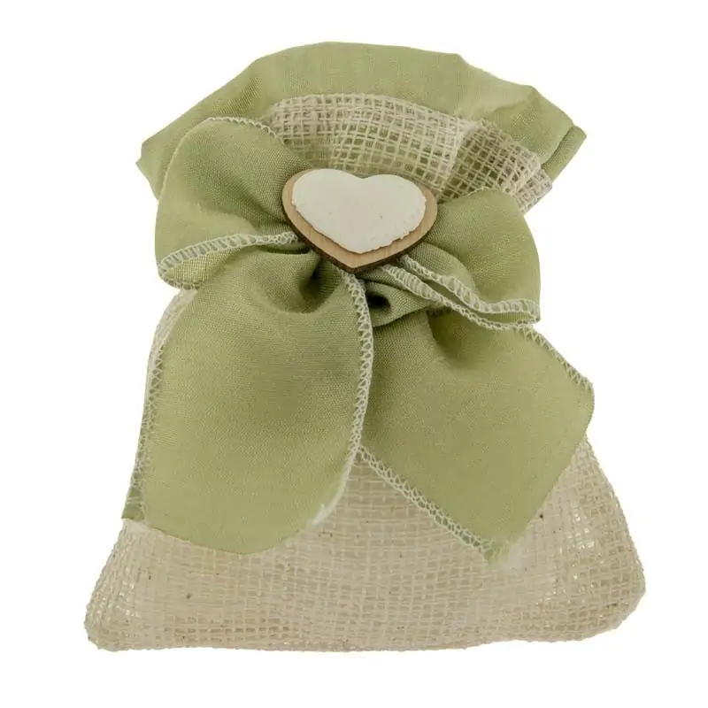 SACCHETTI CONFETTI MATRIMONIO CON FIOCCO E CUORE IN LEGNO