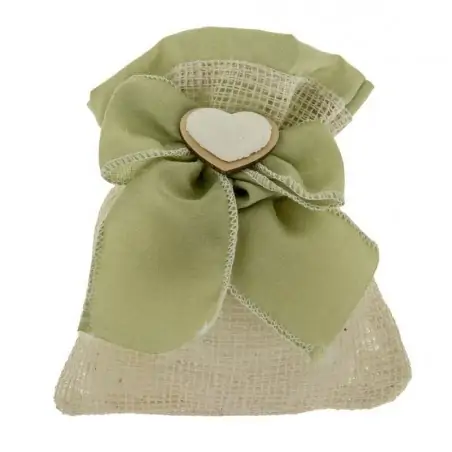 SACCHETTI CONFETTI MATRIMONIO CON FIOCCO E CUORE IN LEGNO