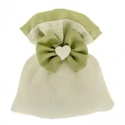 SACCHETTI STOFFA CONFETTI CON FIOCCO E CUORE CM.10X12 VERDE