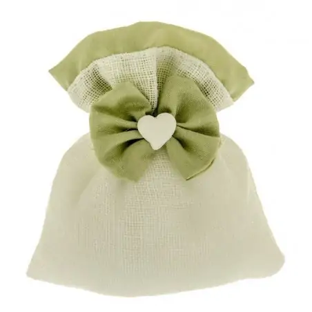 SACCHETTI STOFFA CONFETTI CON FIOCCO E CUORE CM.10X12 VERDE