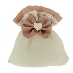 SACCHETTO PER CONFETTI CON FIOCCO E CUORE CM.10X12 ROSA ANTICO