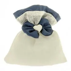 SACCHETTINO BOMBONIERA CON FIOCCO E CUORE CM.10X12 BLU