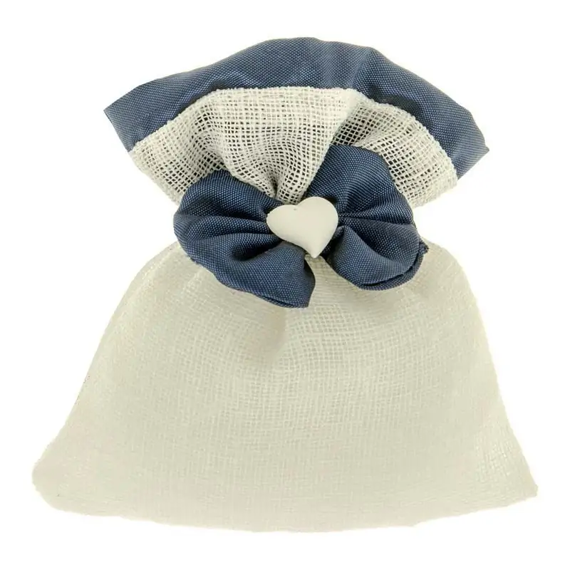 SACCHETTINO BOMBONIERA CON FIOCCO E CUORE CM.10X12 BLU