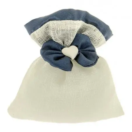SACCHETTINO BOMBONIERA CON FIOCCO E CUORE CM.10X12 BLU