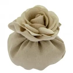 SACCHETTI DI STOFFA PER BOMBONIERE CON FIORE CIUFFO CM.13