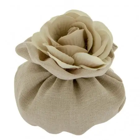 SACCHETTI DI STOFFA PER BOMBONIERE CON FIORE CIUFFO CM.13