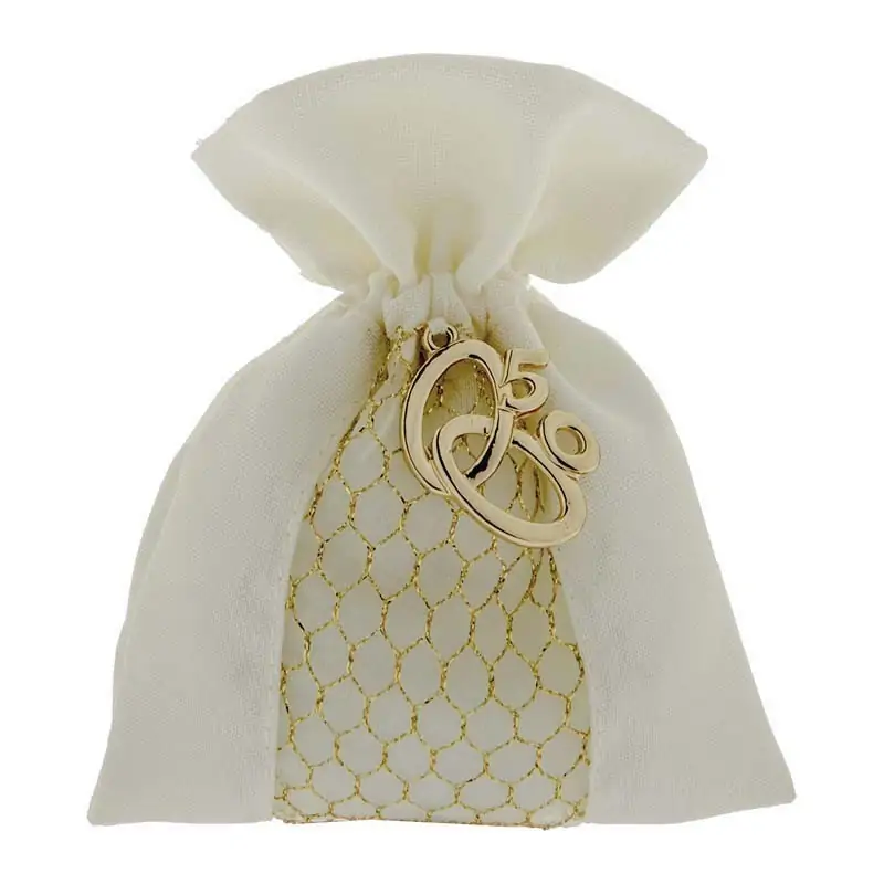 SACCHETTI PER 50 ANNI DI MATRIMONIO CON CIONDOLO FEDI CM.10X12