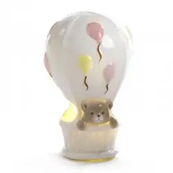 MONGOLFIERA CON ORSETTO ROSA BATTESIMO BAMBINA CON LED