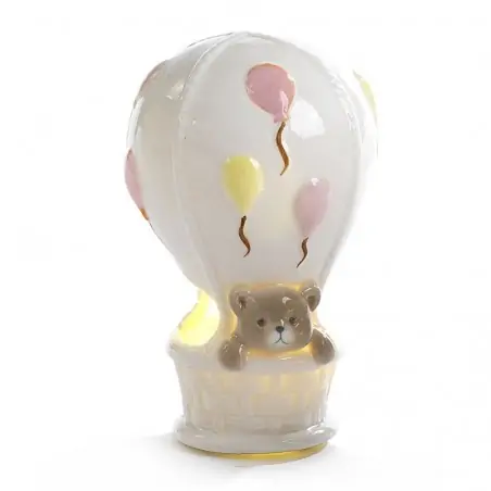 MONGOLFIERA CON ORSETTO ROSA BATTESIMO BAMBINA CON LED