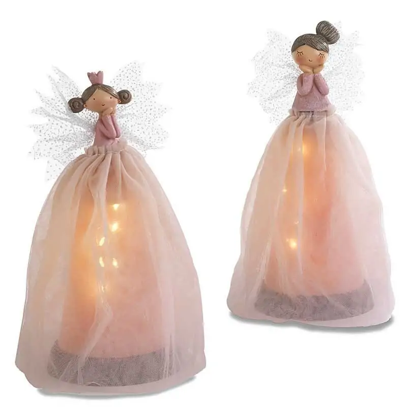 BOMBONIERE FATINE SPIRITOSE 25.3CM IN RESINA E STOFFA CON LUCE