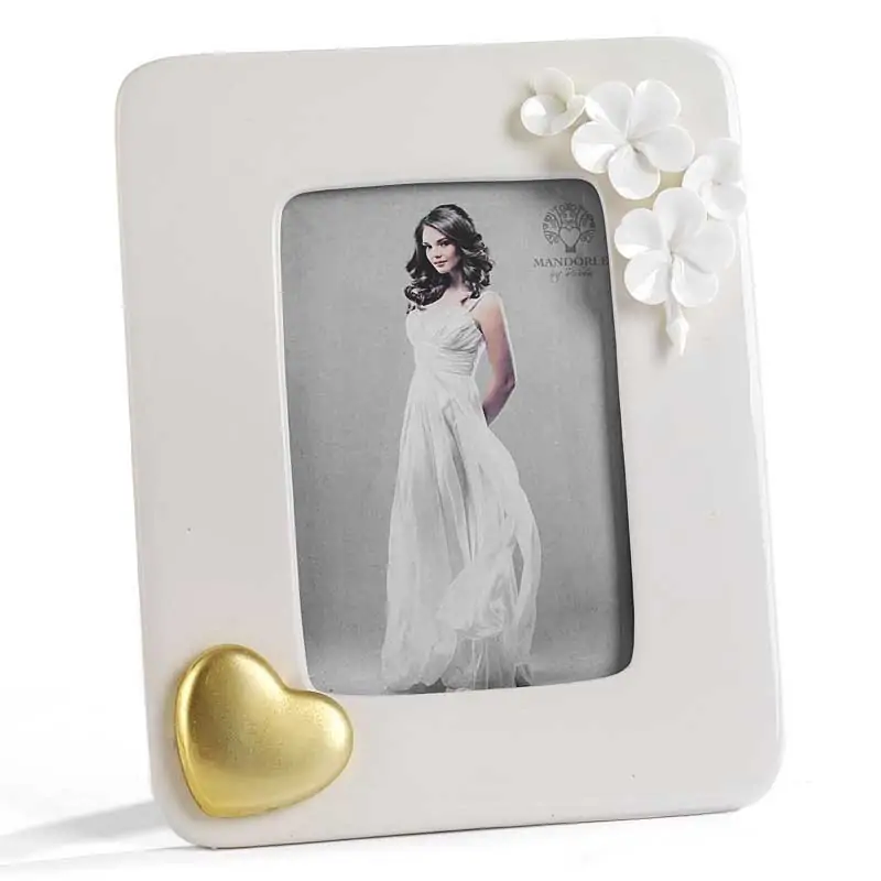 bomboniera portafoto matrimonio in porcellana con cuore oro