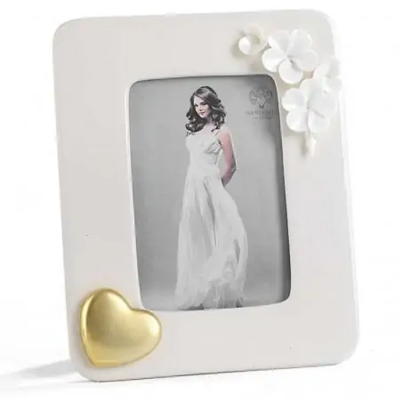 cornici bomboniera matrimonio portafoto porcellana con cuore oro
