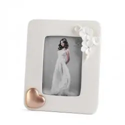 PORTAFOTO BOMBONIERA MATRIMONIO IN PORCELLANA CON FIORI E CUORE