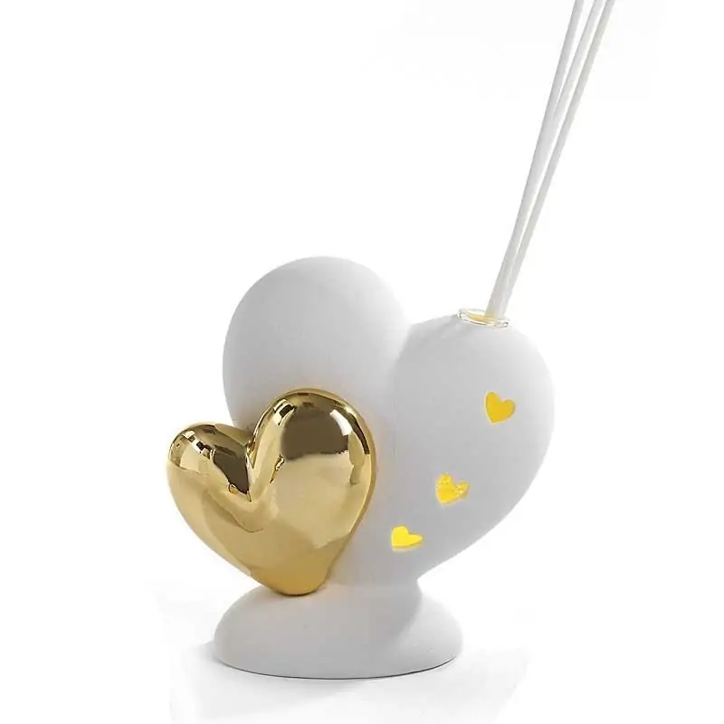 PROFUMATORE AMBIENTE CUORI ORO IN PORCELLANA CON LUCE LED