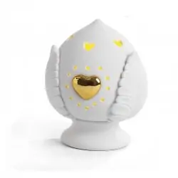 Pumo pugliese lampada luce led in ceramica bianca con cuore oro