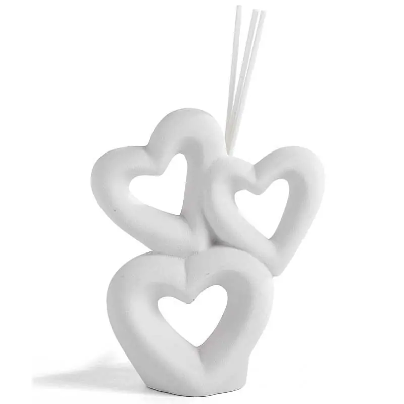 diffusore profumo ambiente 3 cuori in porcellana bianca