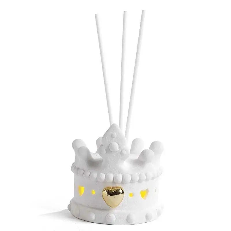 PROFUMATORE AMBIENTE CERAMICA BOMBONIERE CORONA CON CUORE ORO E