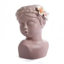 VASO PORTA PIANTE FORMA RAGAZZA MEZZOBUSTO ROSA IN PORCELLANA