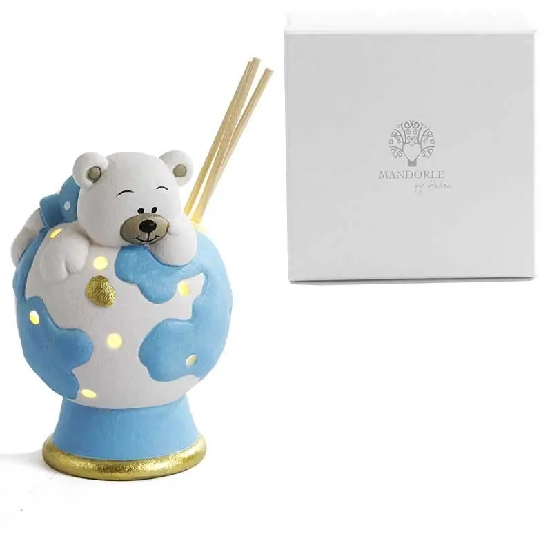 PROFUMATORI IN CERAMICA ORSETTO SU MAPPAMONDO CELESTE CON LUCE