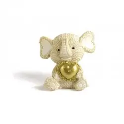 BOMBONIERE ELEFANTINO LANA/CUORE ORO 4.7 CM RESINA