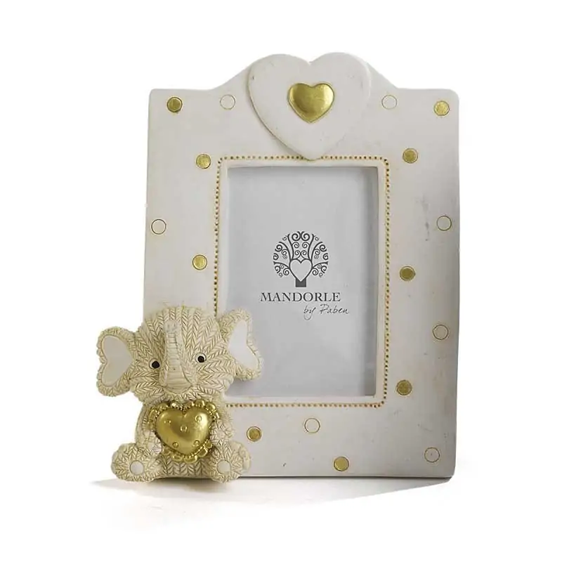 PORTAFOTO ELEFANTINO LANA/CUORE ORO 12.4 CM RESINA