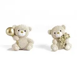 BOMBONIERE ORSETTO CALAMITA CON FIORI E PALLONCINO ORO