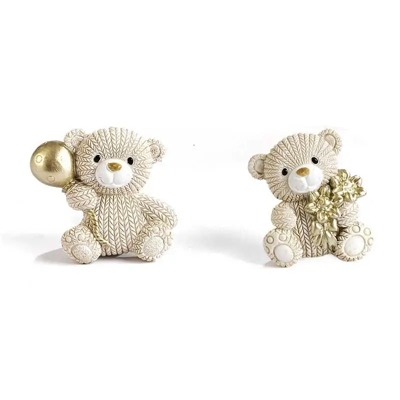 BOMBONIERE ORSETTO CALAMITA CON FIORI E PALLONCINO ORO