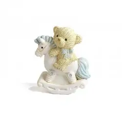 BOMBONIERA ORSETTO CAVALLO DONDOLO CELESTE 5.4 CM NASCITA E