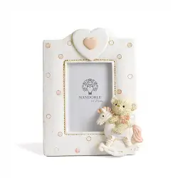 PORTAFOTO ORSETTO SU CAVALLO A DONDOLO ROSA 12.4 CM