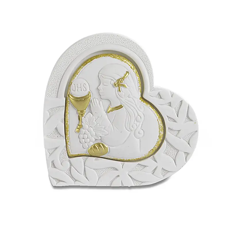 BOMBONIERA CUORE BIMBA IN PREGHIERA CON CALICE COMUNIONE