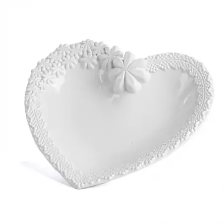 VASSOIO A FORMA DI CUORE CON FIORI 26.8CM IN CERAMICA