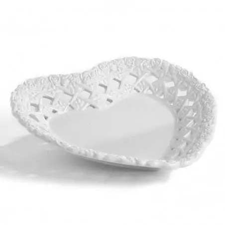 bomboniere svuotatasche piattino cuore ceramica bianca