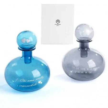 bomboniere ampolla in vetro due colori assortiti con frasi