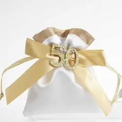sacchetti per 50 anni di matrimonio con fiocco e applicazione