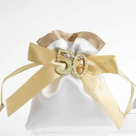 sacchetti per 50 anni di matrimonio con fiocco e applicazione