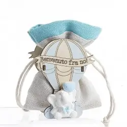 SACCHETTI NASCITA PORTACONFETTI IN LEGNO A FORMA DI MONGOLFIERA