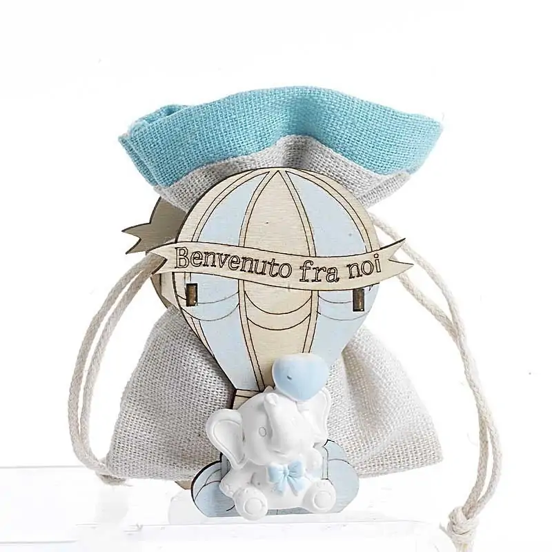 SACCHETTI NASCITA PORTACONFETTI IN LEGNO A FORMA DI MONGOLFIERA