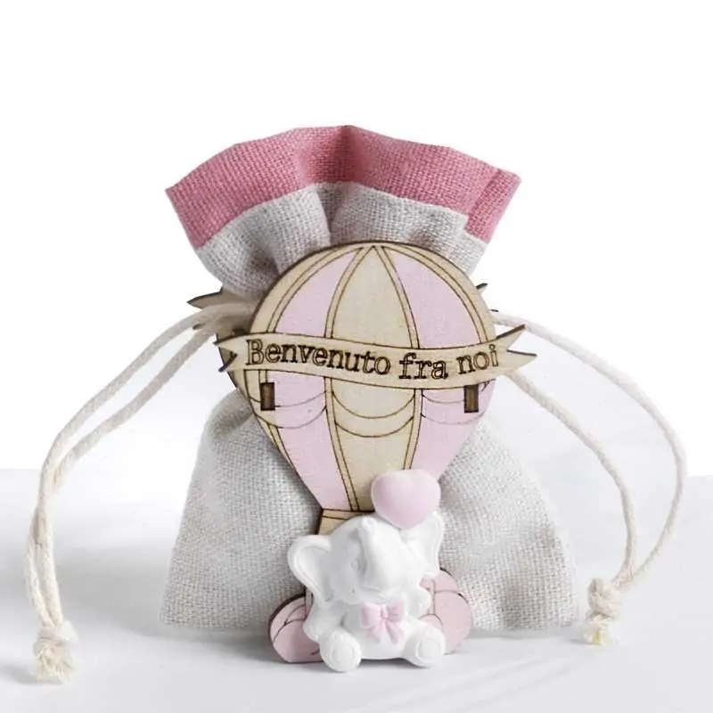 SACCHETTI PER NASCITA PORTACONFETTI IN LEGNO A FORMA DI