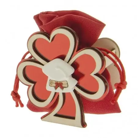 TRIFOGLIO PORTACONFETTI CON SACCHETTINO BOMBONIERE LAUREA