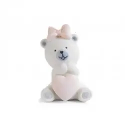 orsetti con cuore e fiocco rosa bomboniere nascita e battesimo