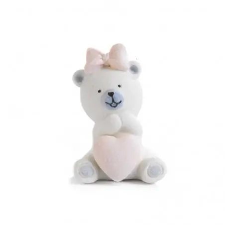 orsetti con cuore e fiocco rosa bomboniere nascita e battesimo