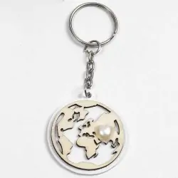 PORTACHIAVI MAPPAMONDO CON CUORE 4 CM LEGNO E METALLO