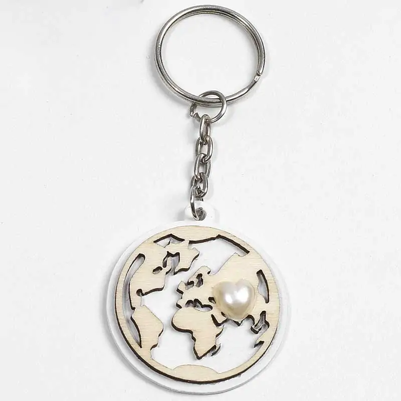 PORTACHIAVI MAPPAMONDO CON CUORE 4 CM LEGNO E METALLO