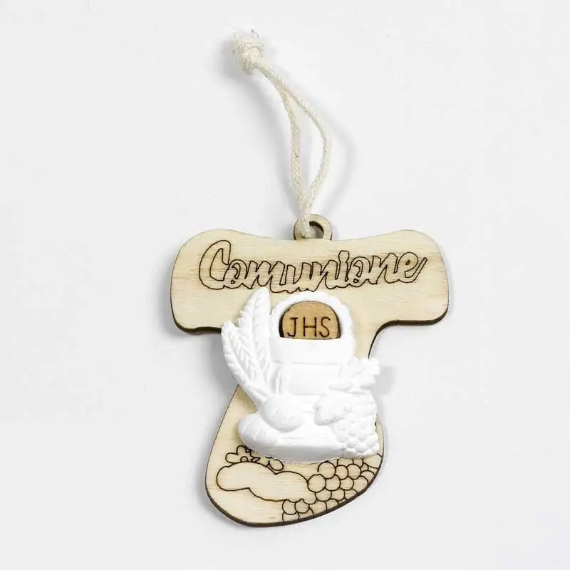 bomboniere prima comunione croce tau in legno con gessetto