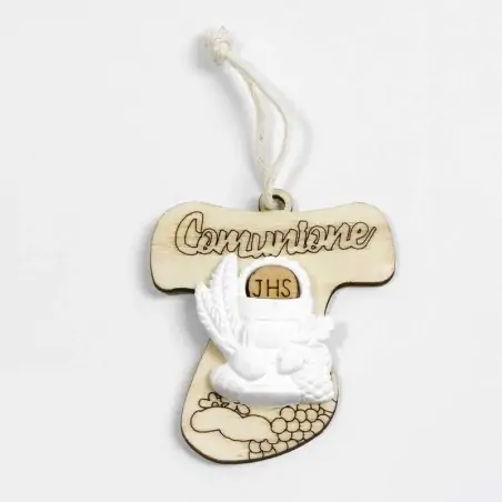 bomboniere prima comunione croce tau in legno con gessetto